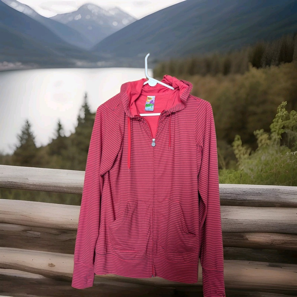 Burton Colombo Dryride Full Zip‎ Hoodie Womens Large Red Striped Lightweight